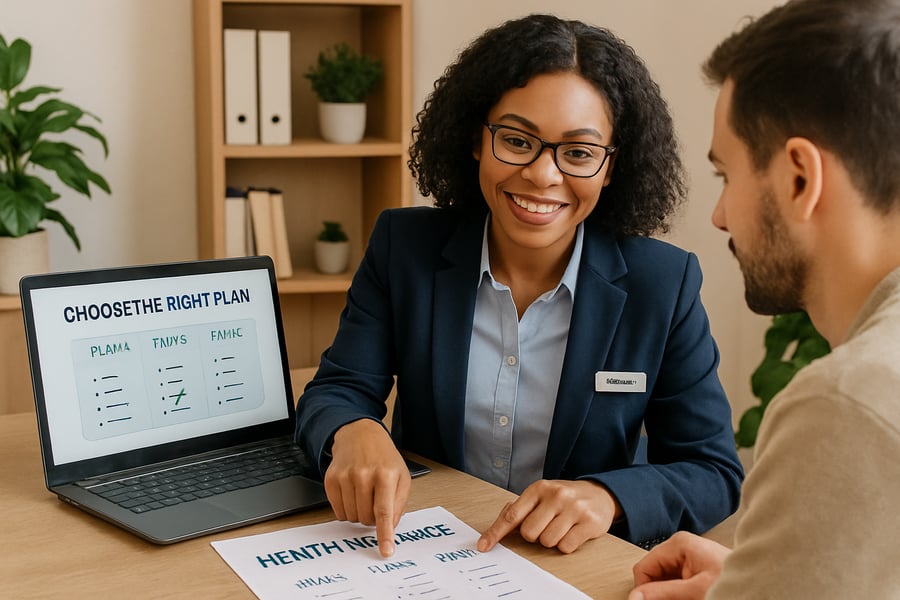 Health insurance advisor helping a client choose the right plan